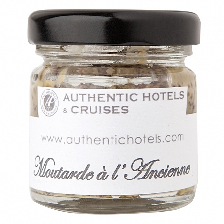 Pot en verre Moutarde à l'ancienne 30g personnalisé AUTHENTIC HOTELS AND CRUISES